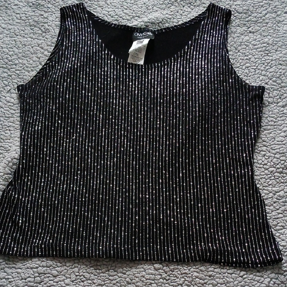 Onyx Nite Black and Silver Striped Tank Top